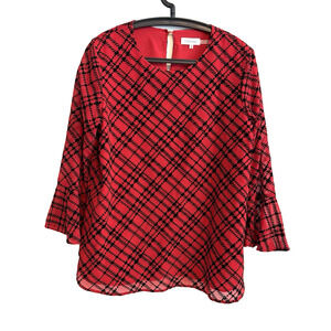 Calvin Klein Women's Red Blouse Size Medium Fairy Boho Cottagecore Office Flowy